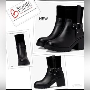 New Blondo Chunky Leather & Suede Bikercore Boots Women's 7.5 Rebel Waterproof